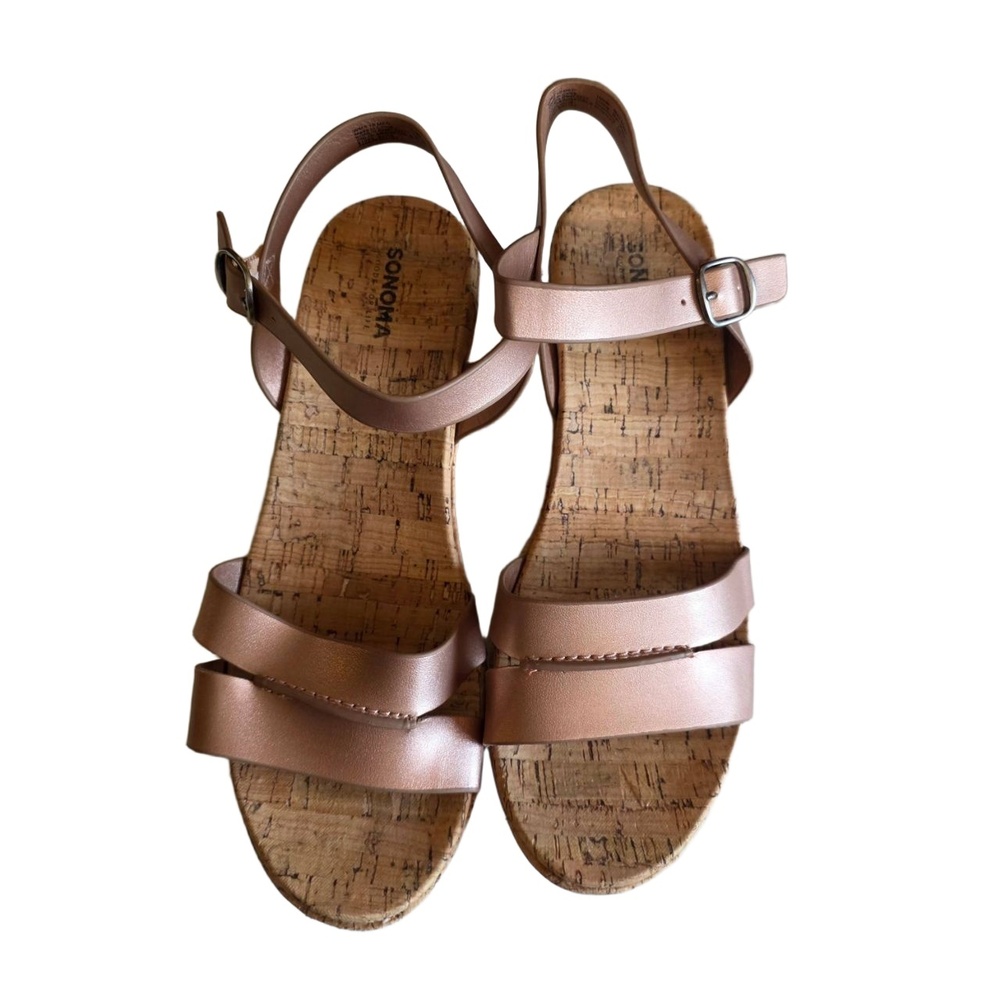 SONOMA Wedge Sandals Womens Size 10 Rose Gold Metallic Ankle Strap Summer Chic - Picture 7 of 8